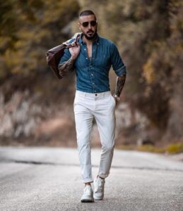 white pant matching shirt colour